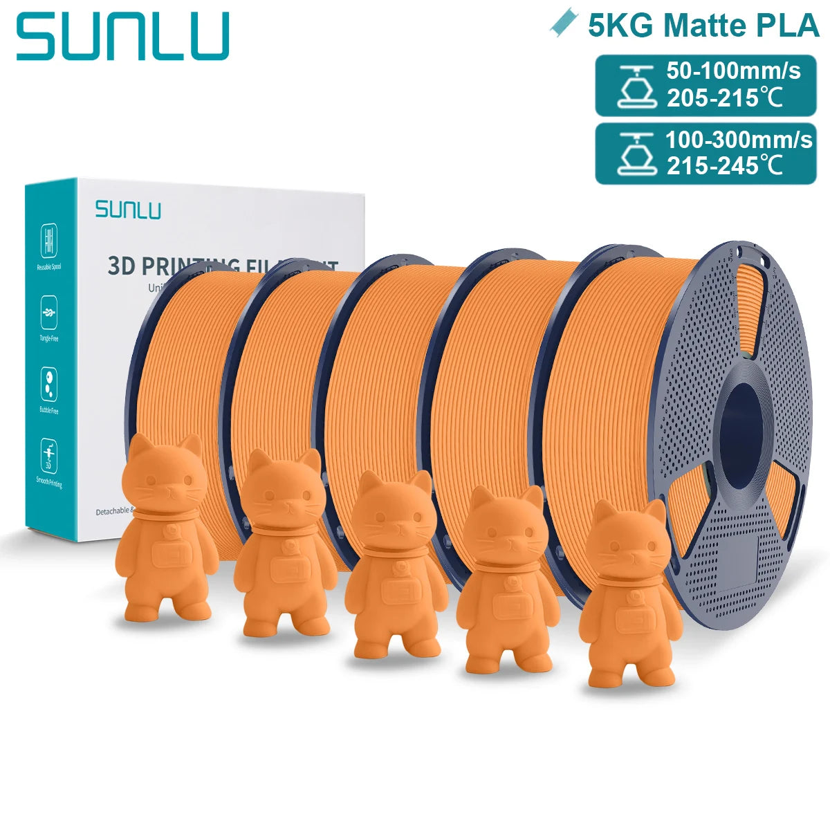 SUNLU Matte PLA 3D Filament 1.75mm Neatly Wound Easy to Use Colorful PLA Matte Surface for Most FDM Printer 3D Printing Material