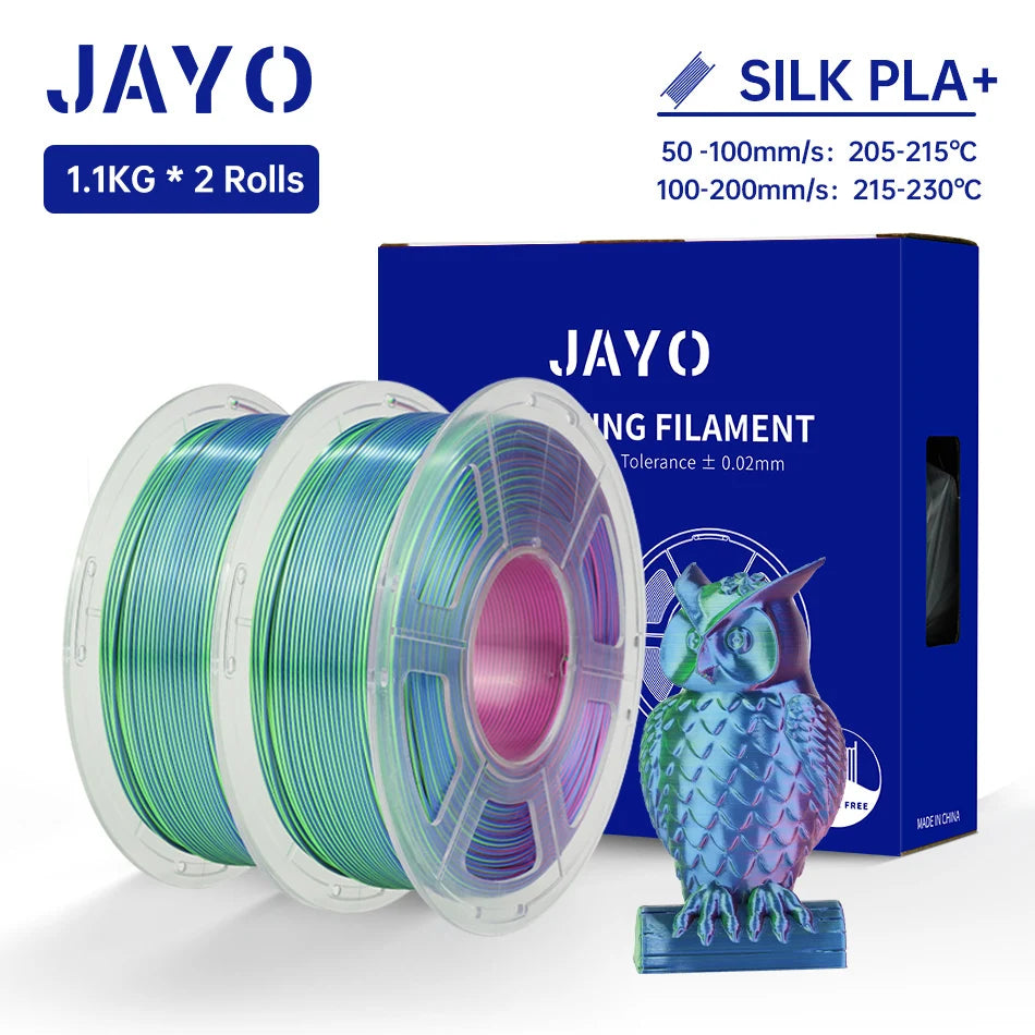JAYO Silk PLA+ Rainbow 3D Filament 1.75mm SILK PLA plus Dual & Triple Color 3D Printer Filament Neatly Wound 1.1kg 2Rolls/set