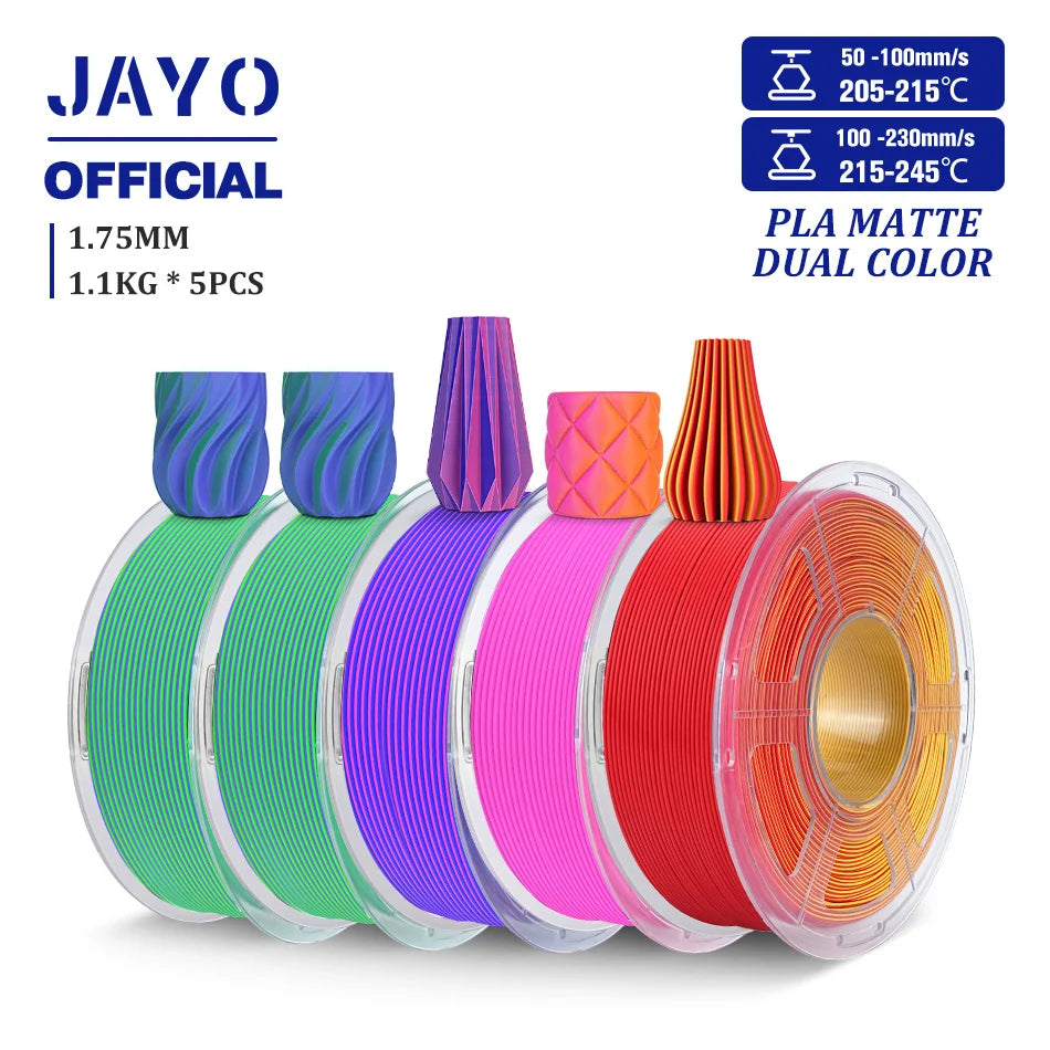JAYO PLA Matte Dual Color 3D Filament 1.75mm PLA Matte 3D Printer Filament Rolls/Set PLA Filament Smooth Matte