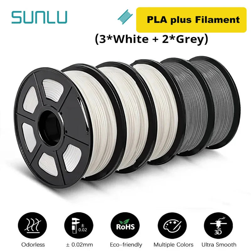 SUNLU 5KG 3D Filament PLA/PLA PLUS/PETG/ABS Filamnet 1.75mm 5Roll 1KG Neatly Wound 3D Printer Filament for 3D Printer
