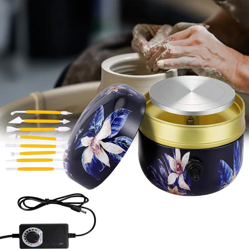 Mini Electric Pottery Wheel DIY Sculpting Kit Craft tool with Tray for Adults and Kids Toys Clay Art Ceramics Work Machine Turntable