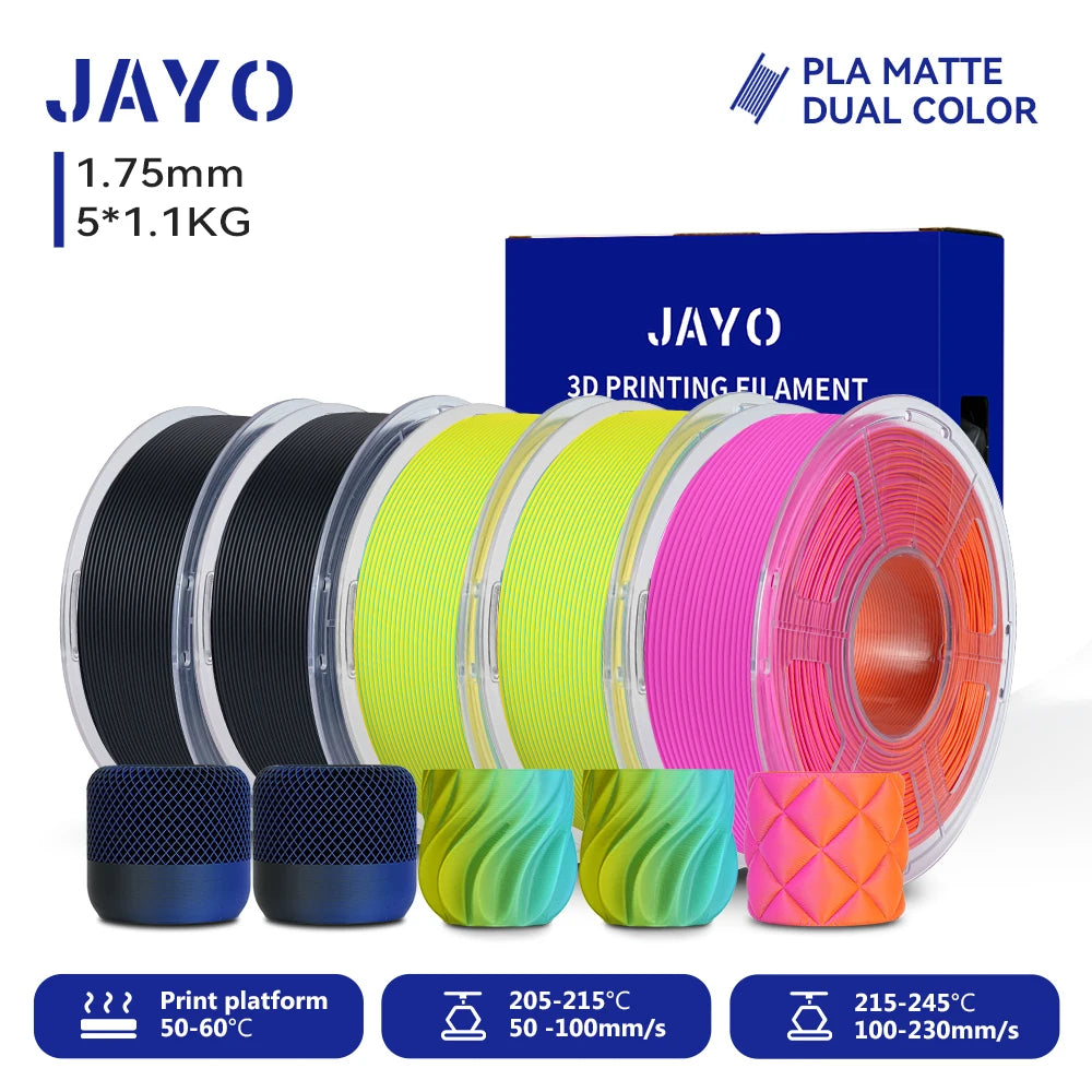 JAYO Dual Color Matte PLA Printer Filament 1.75mm Neatly Wound PLA Filament with Matte Finish Print with 99% FDM 3D Printer