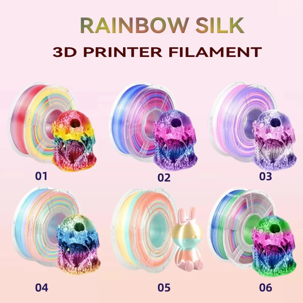 JAYO 3D PLA / Silk PLA Rainbow Printer Filament 1.75mm Transparent Rainbow 3D Filament As Neatly Wound 3D Printing Material