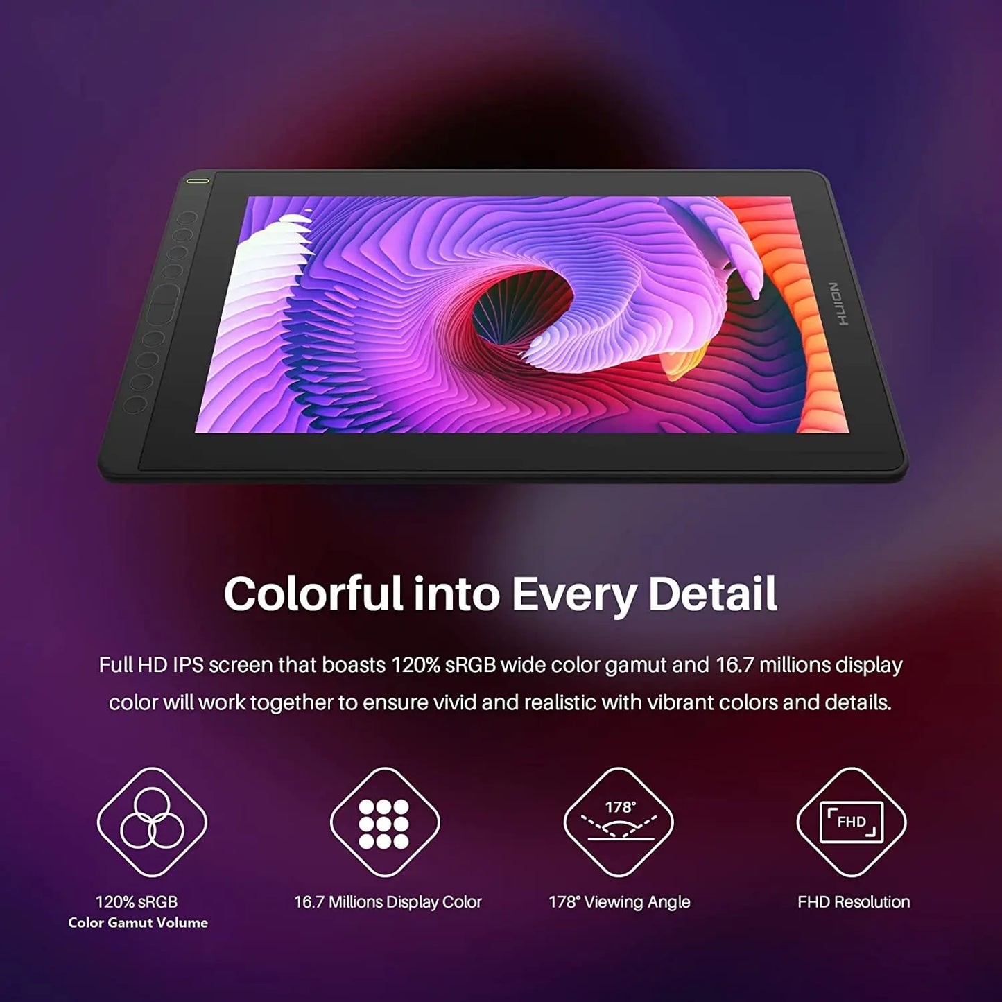 HUION KAMVAS 16 2021 Graphics Drawing Tablet with Screen Full-Laminated 15.6 Inch Pen Display Battery-Free Stylus for Mac Linux