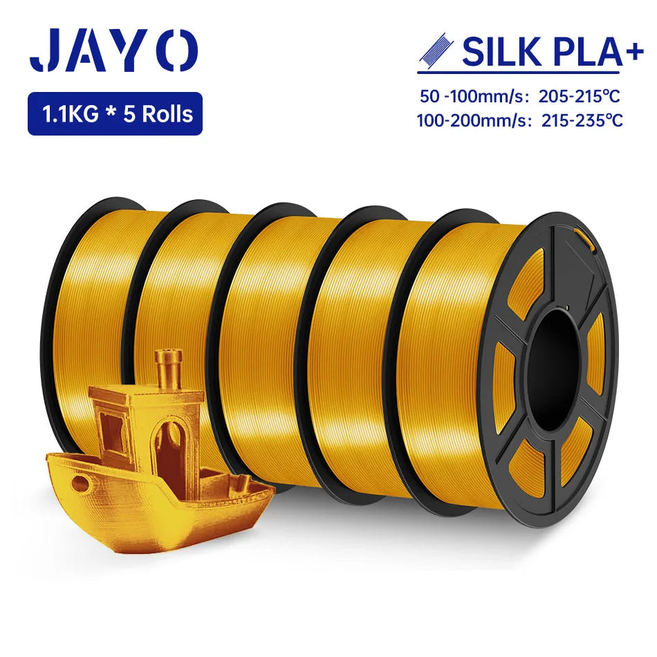 JAYO SILK PLA + Filament 1.75MM PLA 3D Filament 1.1KG for FDM 3D Printer  Neatly Wound Shiny 3D Printing Material 5Rolls