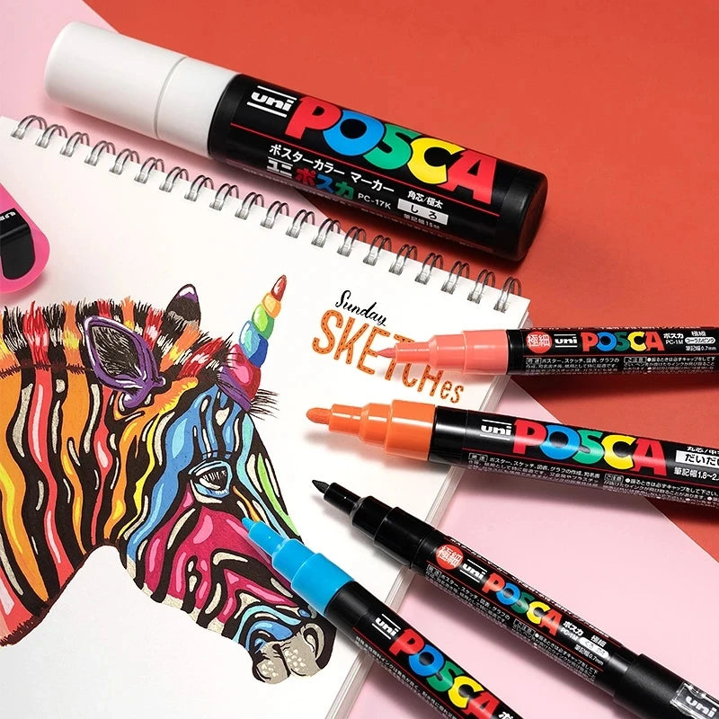 Uni Posca Acrylic Markers Set, 5/8/12/16pcs Marcadores Art Marker Pens for Rock Painting, Fabric, Graffiti Artists, Crafters and Manga