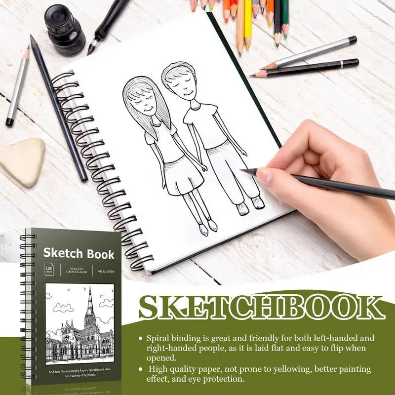 5.5 X 8.5 Inch Sketch Book Spiral Bound 100 Sheets Sketch Book