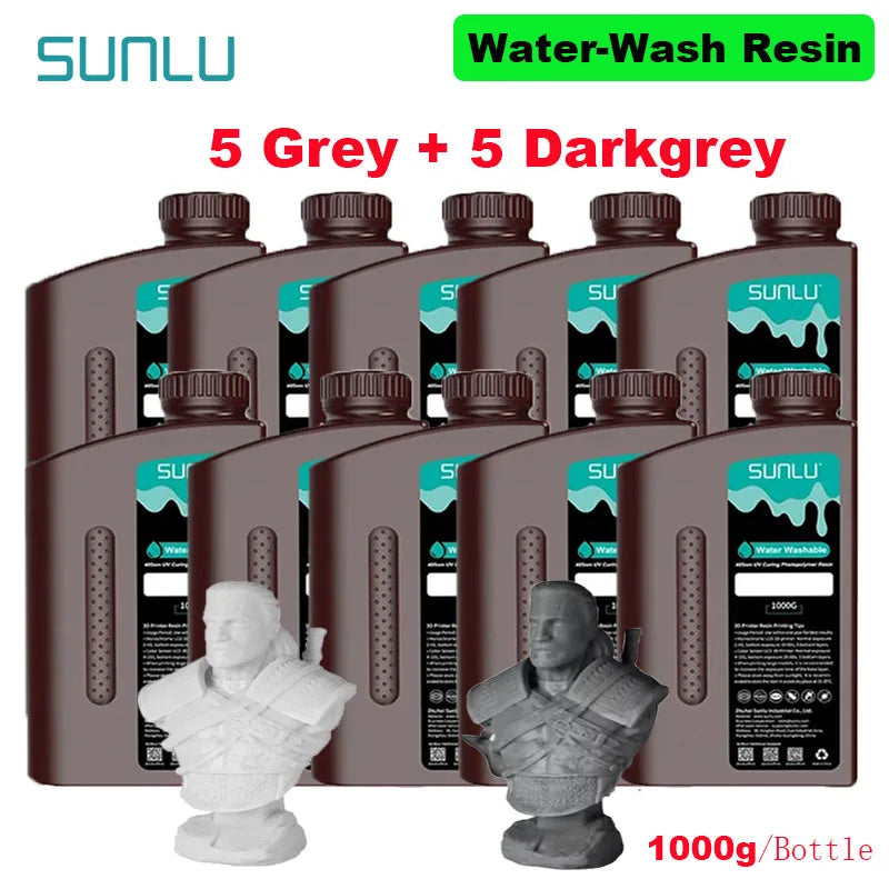 SUNLU 10KG Water Washable / Water Washable ABS Resin 1000G/Bottle 405nm Rapid UV-Curing Photopolymer Resin For LCD 3D Print