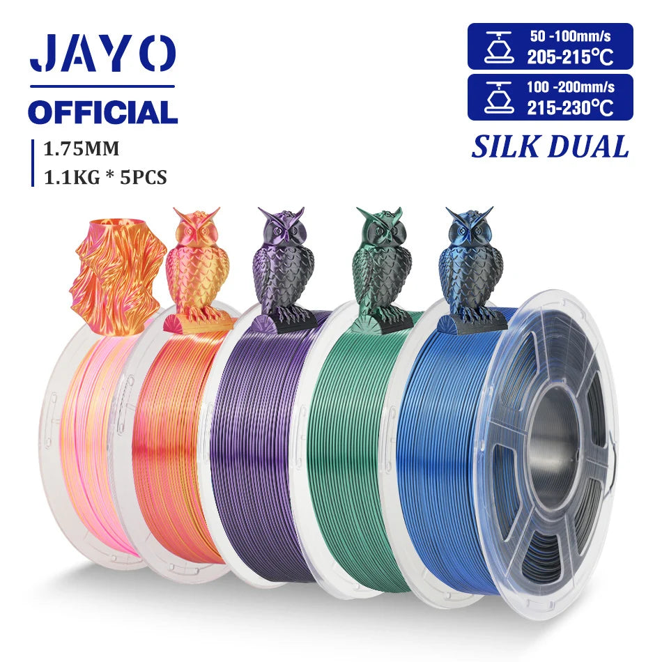 JAYO SILK PLA Filament 1.75mm Dual Colors 3D Printer Filament Coextrusion Silk Triple Color 3D Filament Shiny Multicolor Change