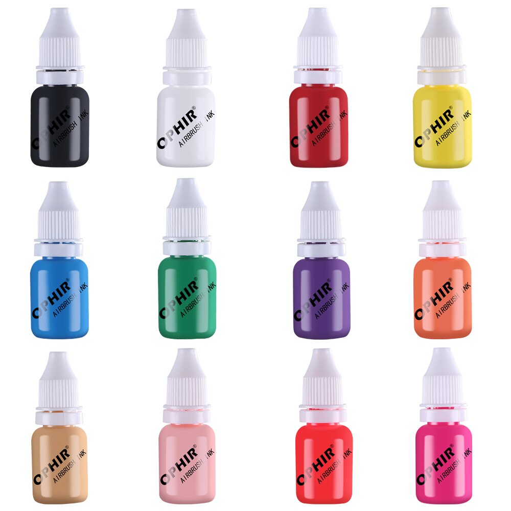 OPHIR Airbrush Nail Art Set 0.3mm Airbrush Kit with Air Compressor 12 Color Inks 20x Stencils Brush &amp; Bag Nail Tool _OP-NA001