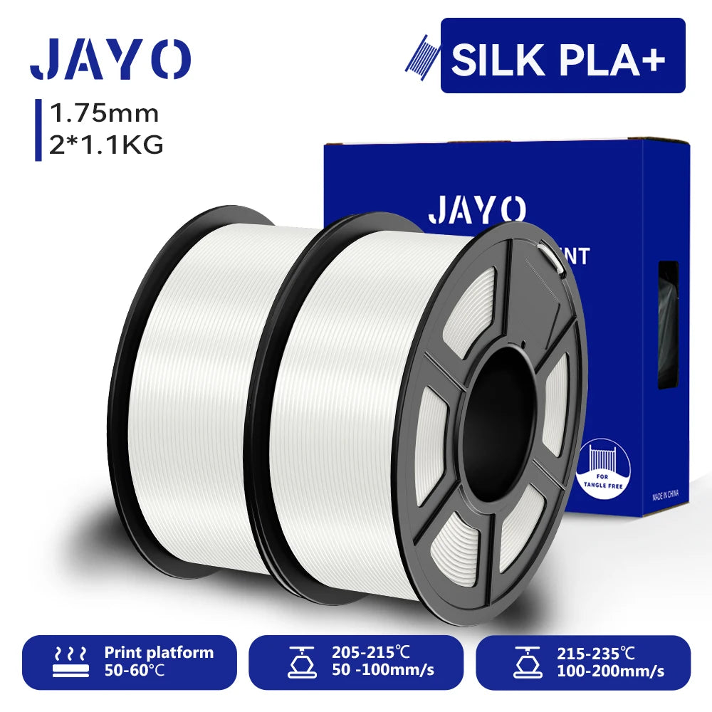 JAYO 3D SILK PLA+ Printer Filament 1.75mm+/-0.02mm  2Rolls SILK 3D Printer Filament Neatly Wound & No bubbles PLA for 3D Printer