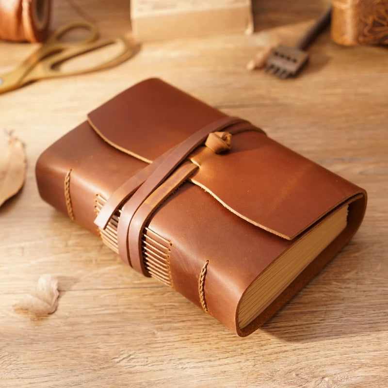 Vintage Leather Softcover Notebook Sketchbook Leather-bound 400 sheets with Flexible Strap