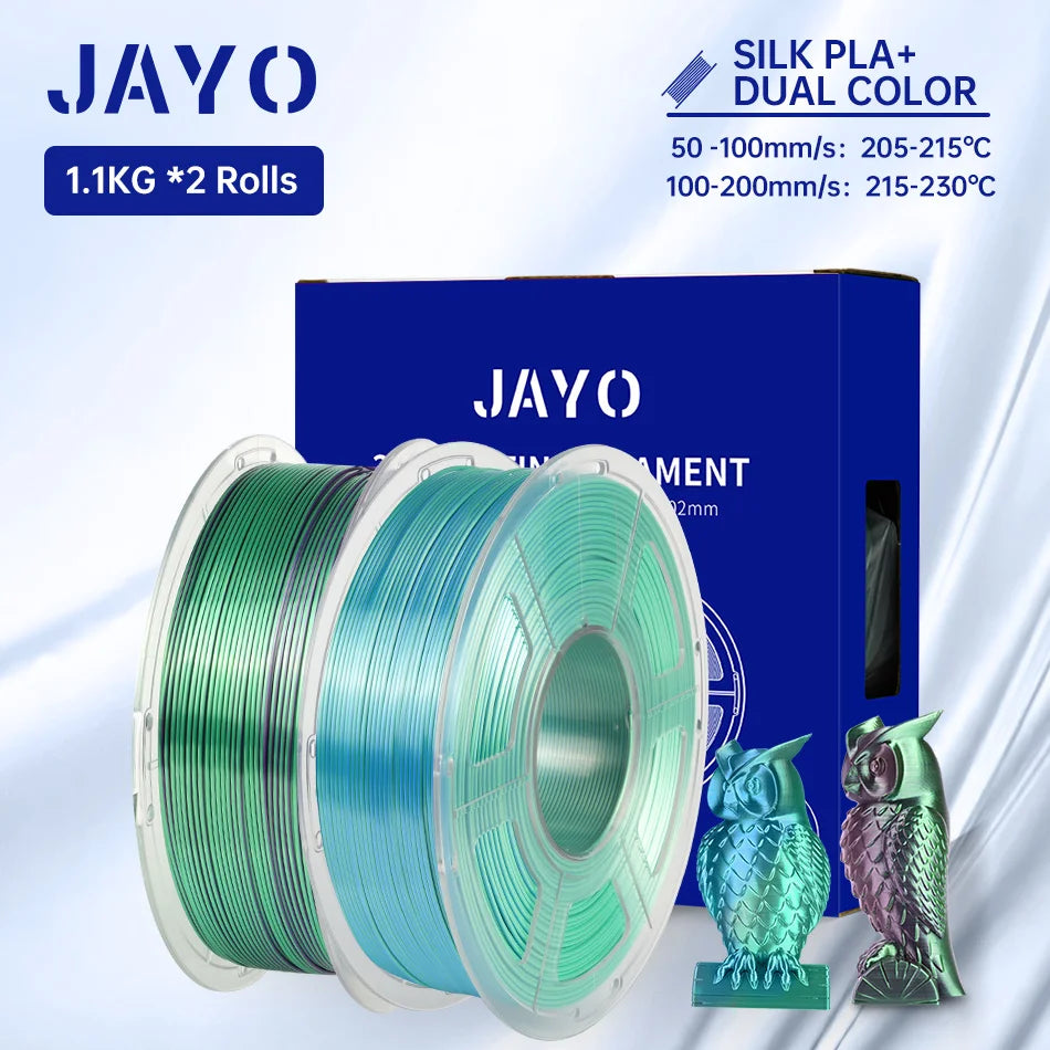 JAYO Silk PLA+ Rainbow 3D Filament 1.75mm SILK PLA plus Dual & Triple Color 3D Printer Filament Neatly Wound 1.1kg 2Rolls/set