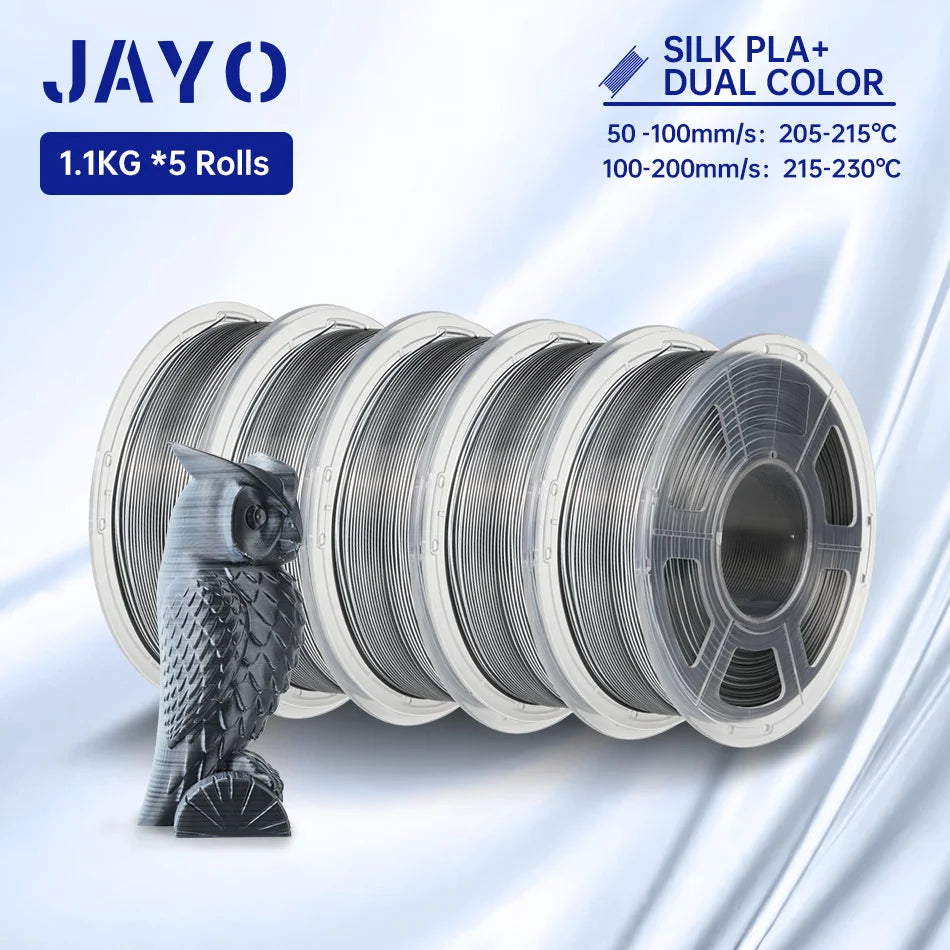 JAYO SILK PLA + Filament 1.75MM PLA 3D Filament 1.1KG for FDM 3D Printer  Neatly Wound Shiny 3D Printing Material 5Rolls
