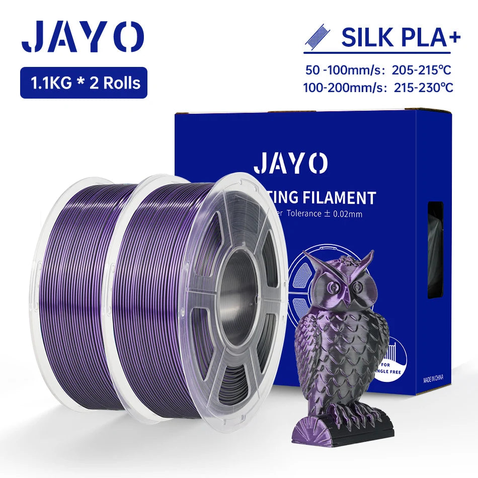 JAYO Silk PLA+ Rainbow 3D Filament 1.75mm SILK PLA plus Dual & Triple Color 3D Printer Filament Neatly Wound 1.1kg 2Rolls/set