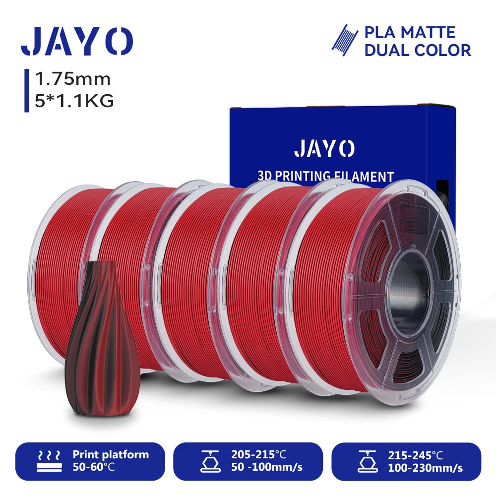 JAYO Dual Color Matte PLA Printer Filament 1.75mm Neatly Wound PLA Filament with Matte Finish Print with 99% FDM 3D Printer