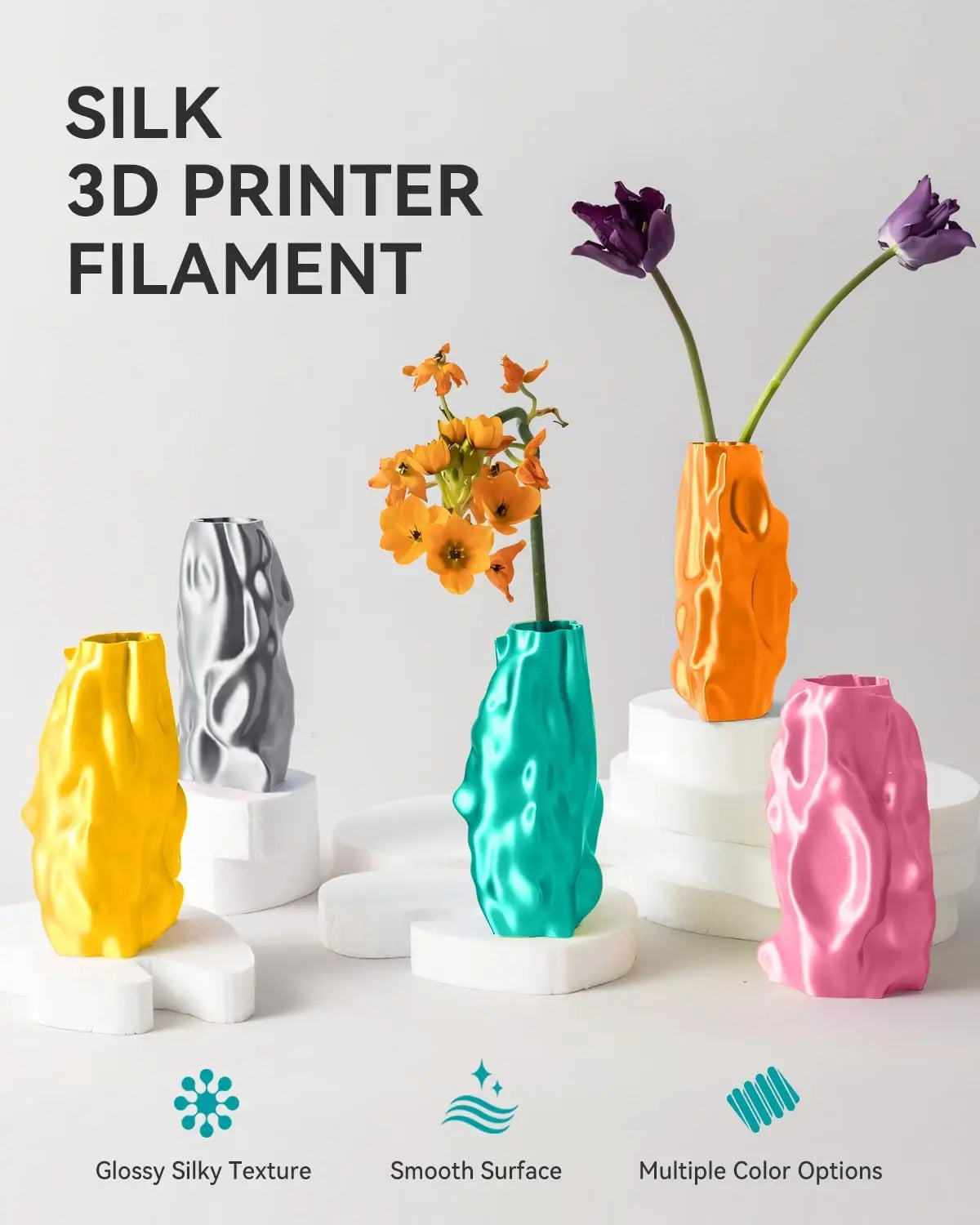 SUNLU Pla Plus Silk 3D Filament 1.75mm Smooth Surface Multicolor PLA+ Shiny Silk Filament for Most FDM 3D Printer 10KG