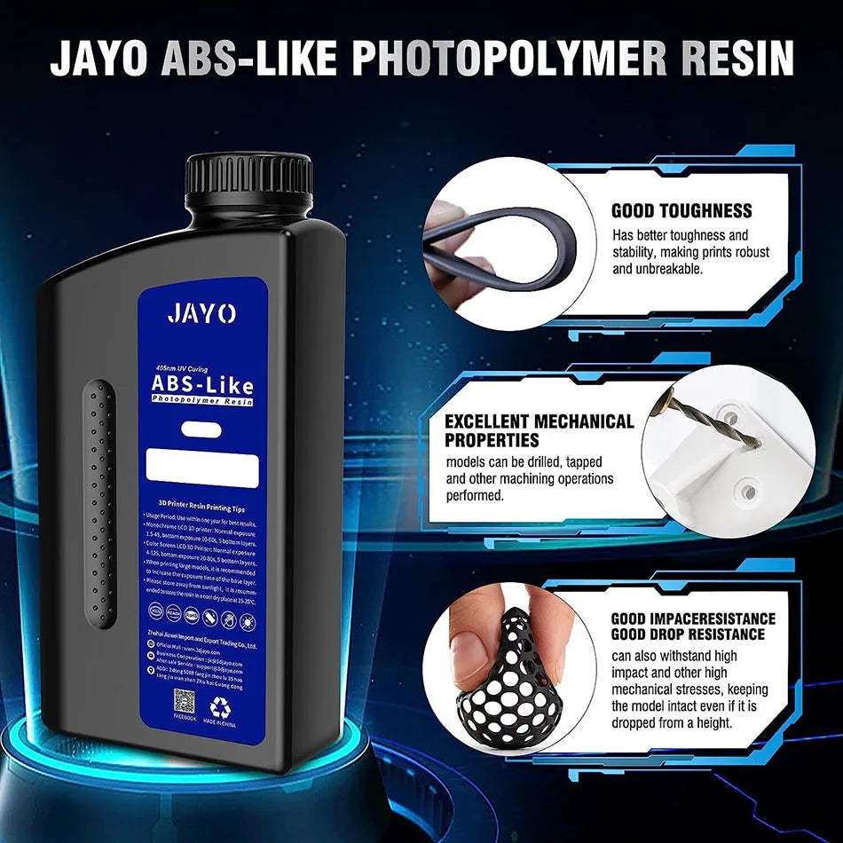 JAYO Standard/Toughness/Plant-based/Like-ABS Resin 2KG 3D Photopolymer UV Curing Resin High Precision 3D Printing Material