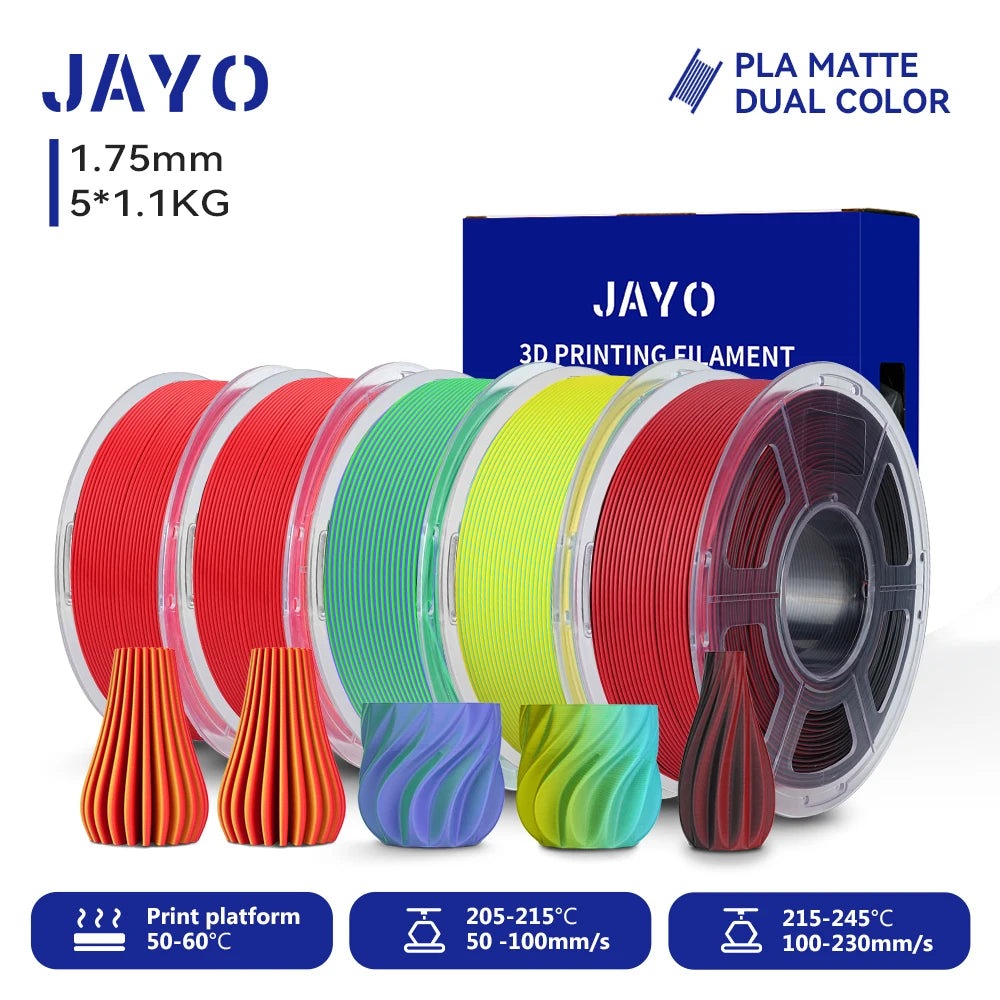 JAYO Dual Color Matte PLA Printer Filament 1.75mm Neatly Wound PLA Filament with Matte Finish Print with 99% FDM 3D Printer