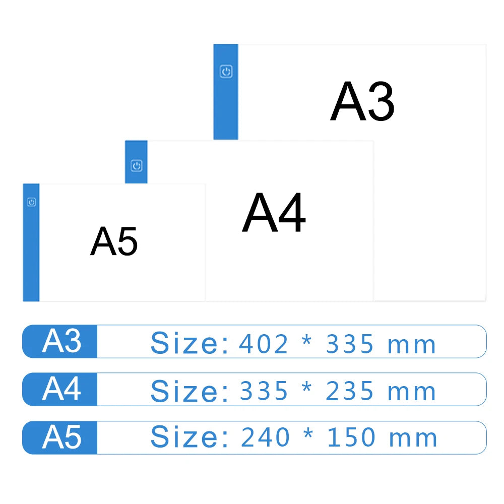 A3/A4/A5 Three Level Dimmable Led Light Pad Drawing Board Pad Tracing Light Box Eye Protection Easier for Diamond Painting