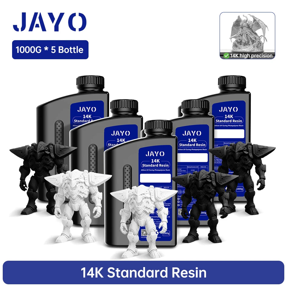 JAYO 3D Printer Resin Standard PLUS/14K Standard /Standard 395-405nm UV Curing Photopolymer Rapid Resin for LCD/DLP 3D Printer