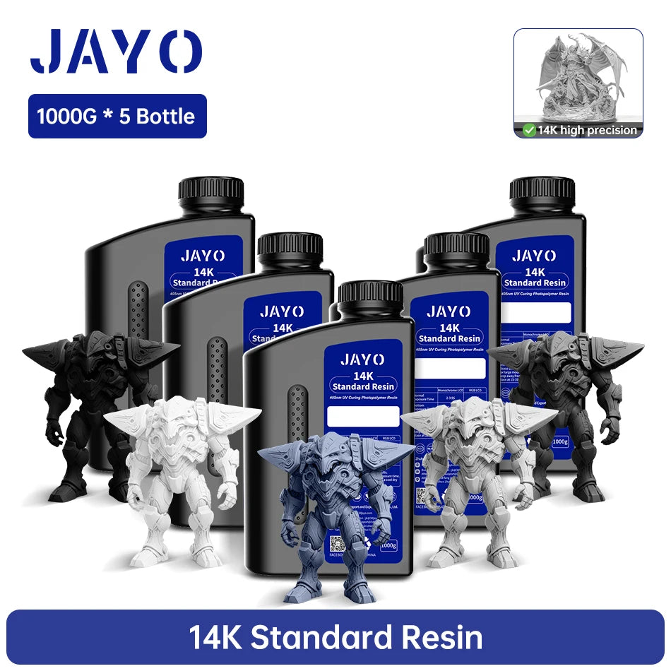 JAYO 3D Printer Resin Standard PLUS/14K Standard /Standard 395-405nm UV Curing Photopolymer Rapid Resin for LCD/DLP 3D Printer
