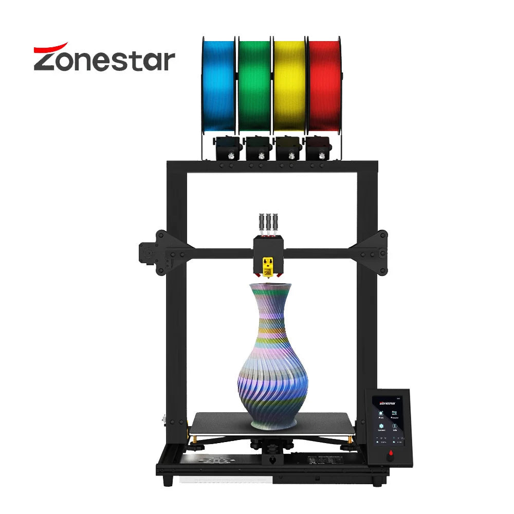 ZONESTAR New Upgrade 4 Extruder 4-IN-1-OUT Mix Color Large Size High Precision Silent Fast Installation FDM 3D Printer DIY Kit