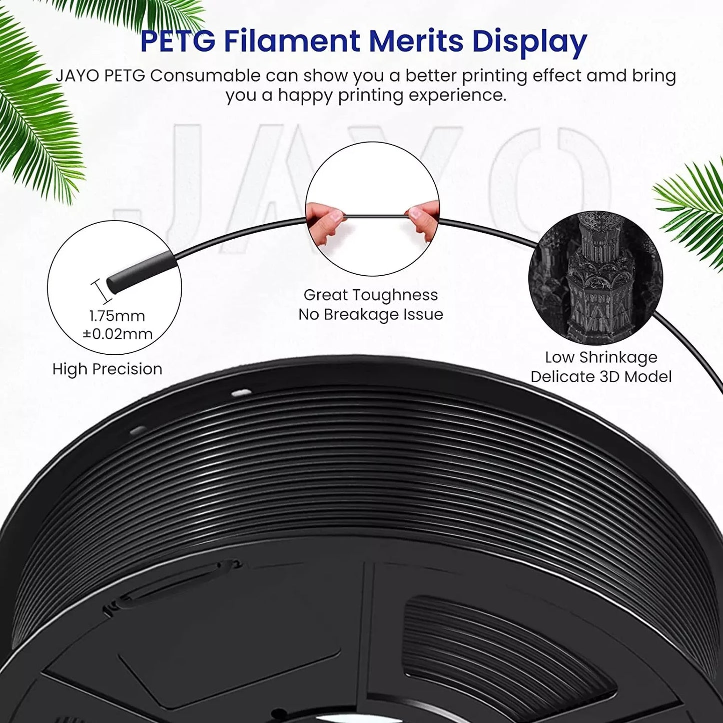 JAYO 3D PETG/PETG Clear 3D Printer Filament 1.75 ±0.02mm 5 /10Rolls High Toughness Neatly Wound Filament Fit Most FDM Printer