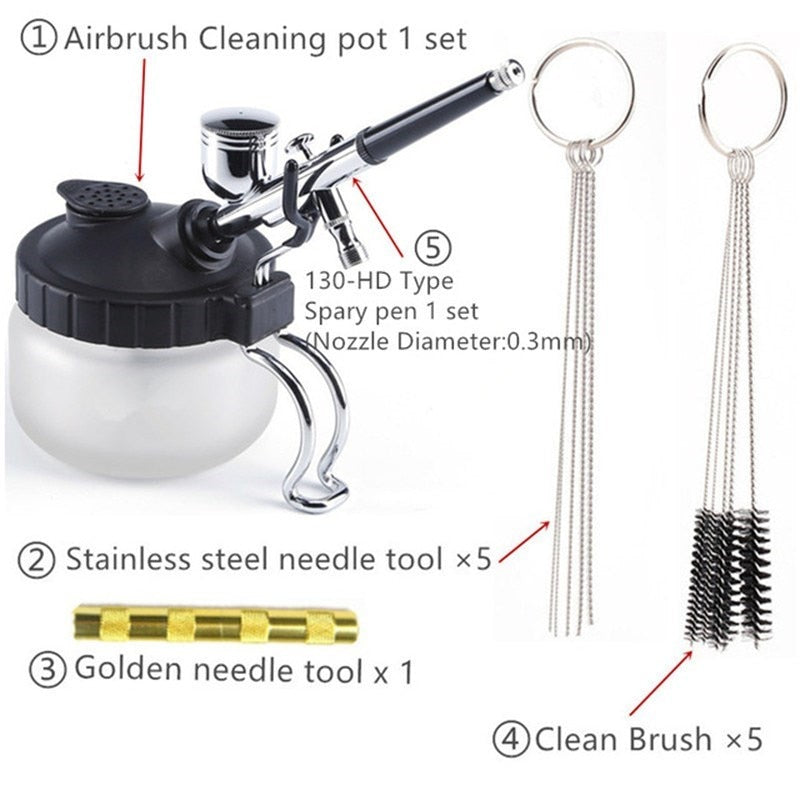 Airbrush Cleaning Pot Stabilizer Bottles Holder Paint Station Glass Jar Bottles Filter Frosted Compressor Optional Set A-C