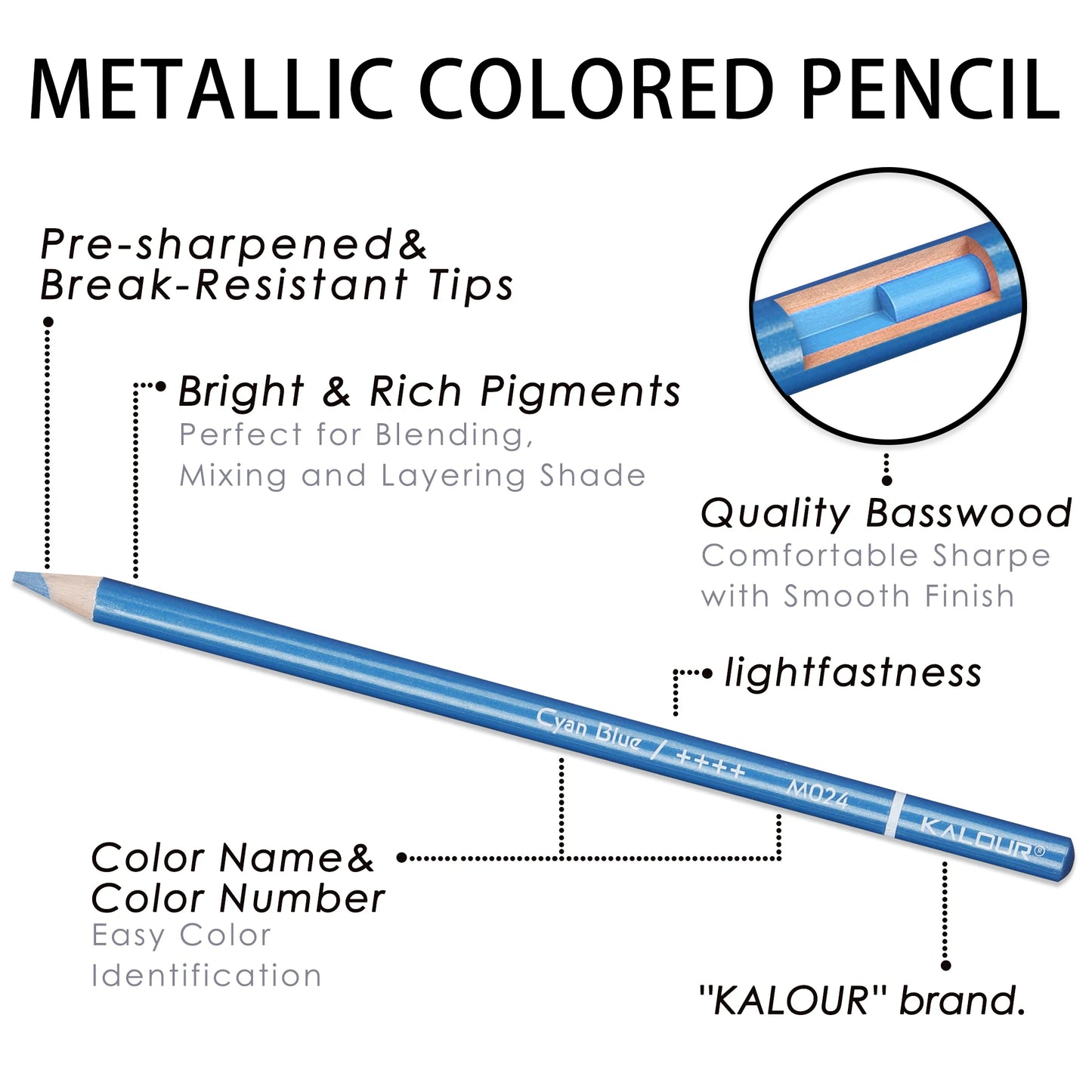 KALOUR 50/72 Colors Metallic Colored Pencils Set Soft Core Oil based in Tin Box,Shading Pencils for Beginners & Pro Artists