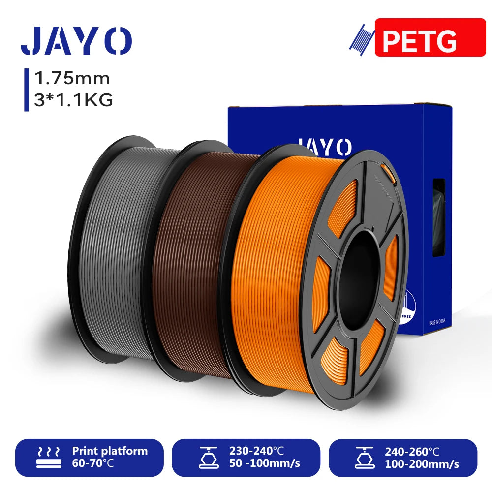 JAYO 3D PETG/PLA/PLA PLUS Printer Filament 1.75mm 3rolls 100% No Bubble non-toxic 3D Printing Materials for 3D Printer&3D Pen
