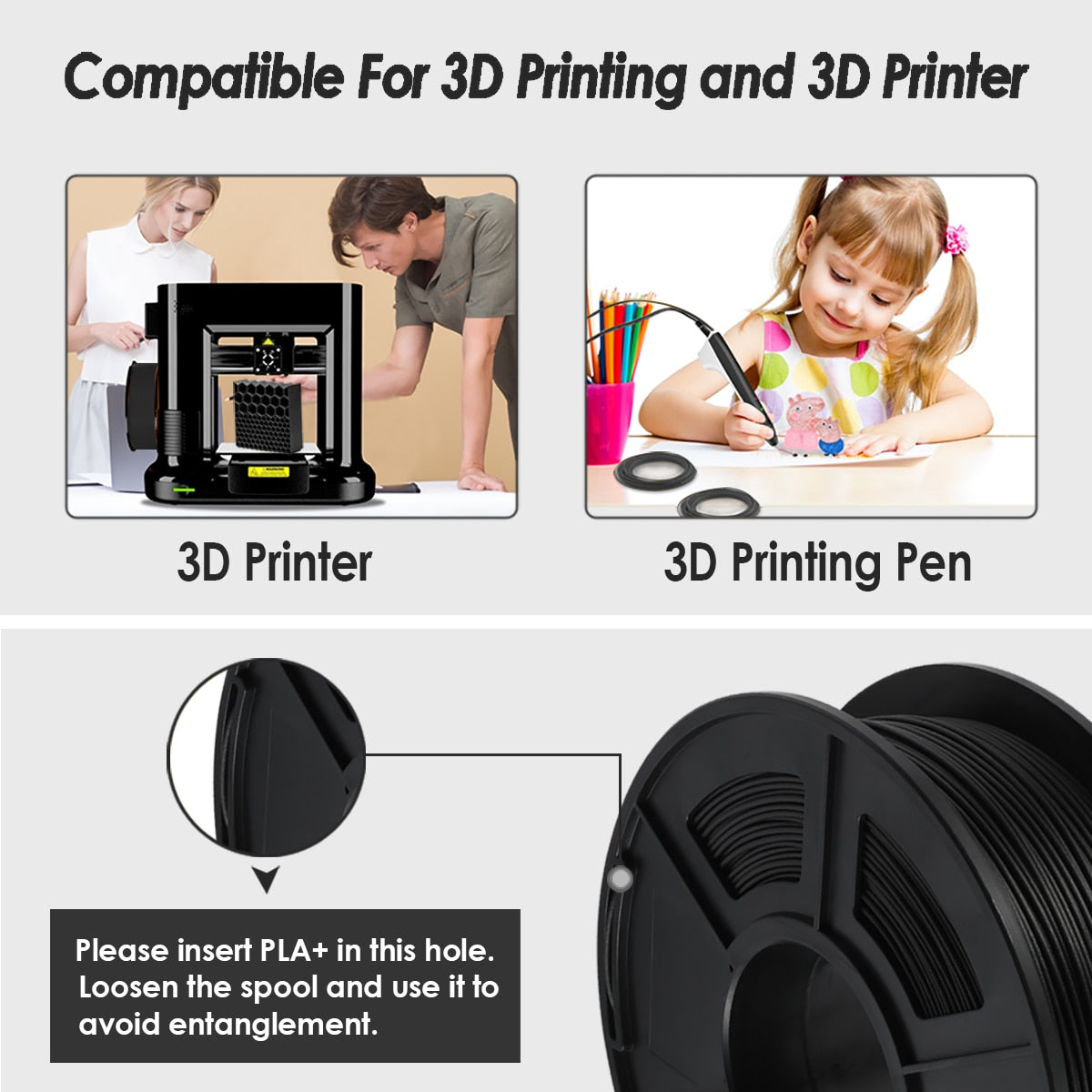 SUNLU PLA Carbon Fiber Premium 3D Printer Filament Extremely Rigid Carbon Fiber 1.75mm +/- 0.02mm 1 KG (2.2 lb)