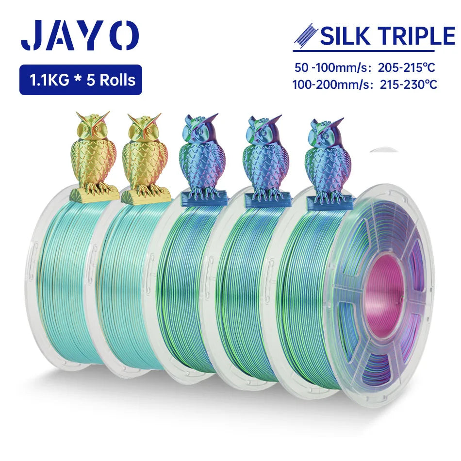 JAYO SILK PLA + Filament 1.75MM PLA 3D Filament 1.1KG for FDM 3D Printer  Neatly Wound Shiny 3D Printing Material 5Rolls