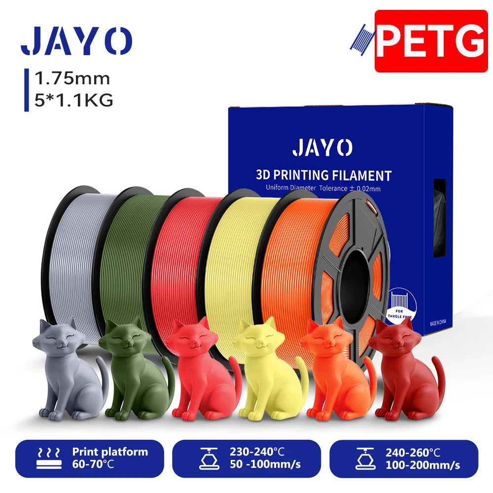 JAYO 3D PETG/PETG Clear 3D Printer Filament 1.75 ±0.02mm 5 /10Rolls High Toughness Neatly Wound Filament Fit Most FDM Printer