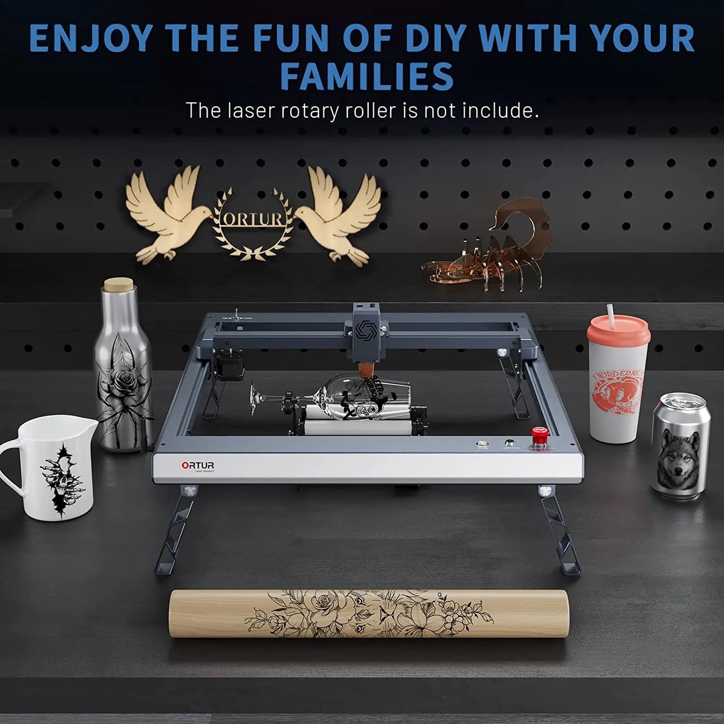 ORTUR 40*85cm Laser Master 3 Engraver Cutter with Rotary Roller Air Assist Set App Offline CNC Wood Cutting Engravging Machine