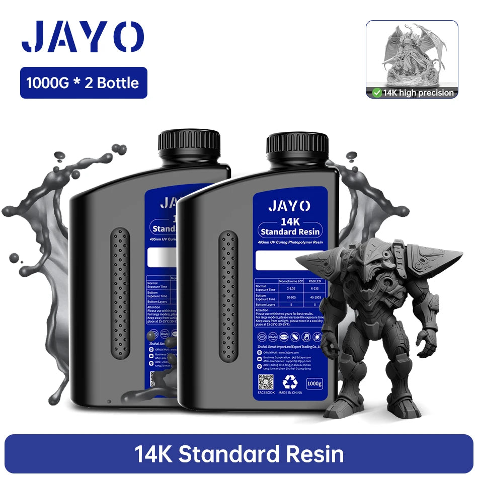JAYO Standard/Toughness/Plant-based/Like-ABS Resin 2KG 3D Photopolymer UV Curing Resin High Precision 3D Printing Material