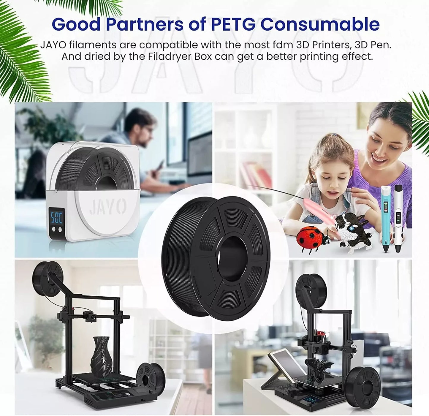 JAYO 3D PETG/PETG Clear 3D Printer Filament 1.75 ±0.02mm 5 /10Rolls High Toughness Neatly Wound Filament Fit Most FDM Printer