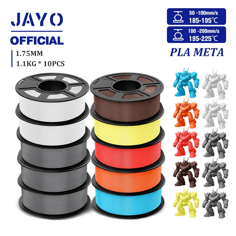 JAYO PLA Meta 3D Printer Filament 1.75mm High Flow PLA 3D Filament 1.1KG*10Rolls Neatly Wound 3D Printing Filament Fit Most FDM