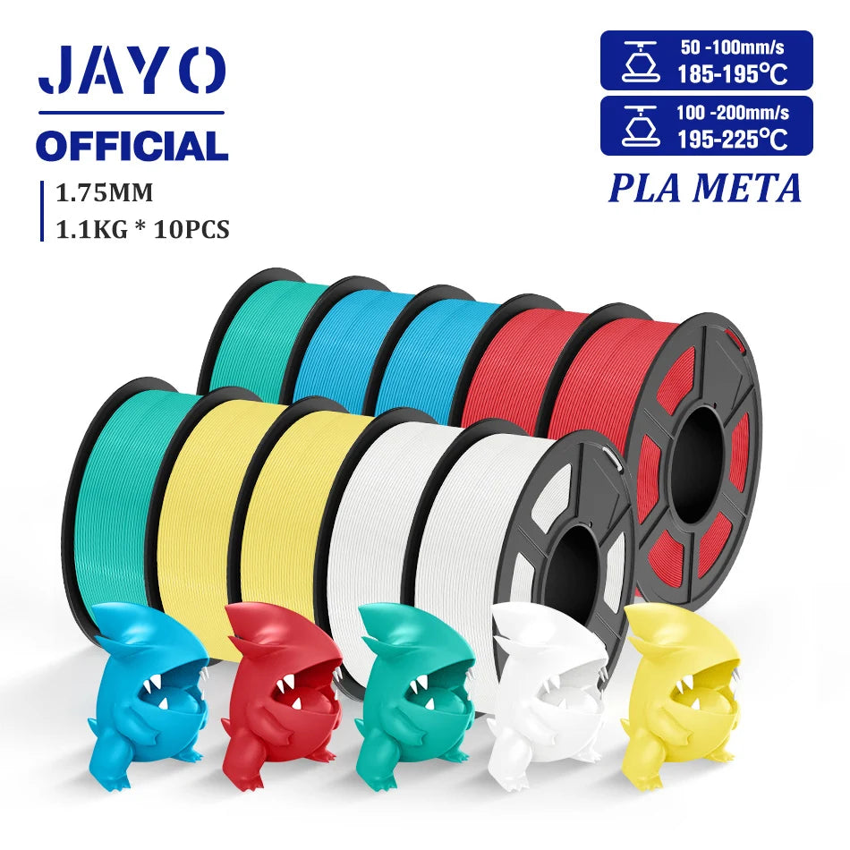 JAYO PLA Meta 3D Printer Filament 1.75mm High Flow PLA 3D Filament 1.1KG*10Rolls Neatly Wound 3D Printing Filament Fit Most FDM