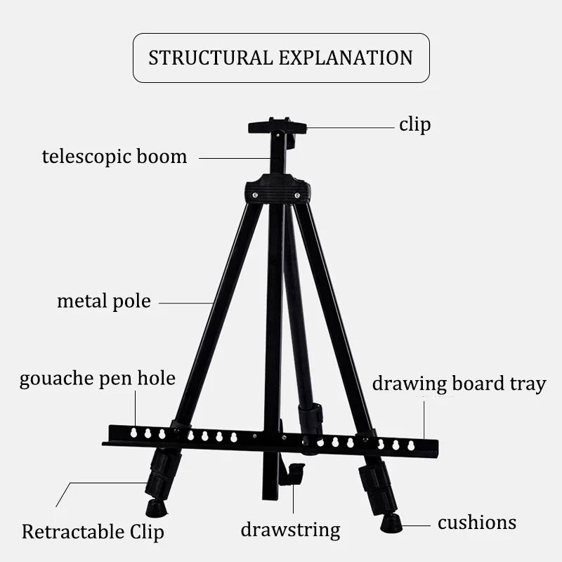 Portable Shrinkable Drawing Board Stand,Metal Easel,Foldable Tripod,Height Adjustable,Art Supplies Sketch tools,160cm Height