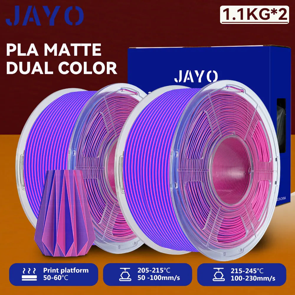 JAYO 2Rolls 3D PLA Matte /Dual Color Matte PLA Printer Filament 1.75mm Neatly Wound & Matte Finish Print with 99% FDM 3D Printer