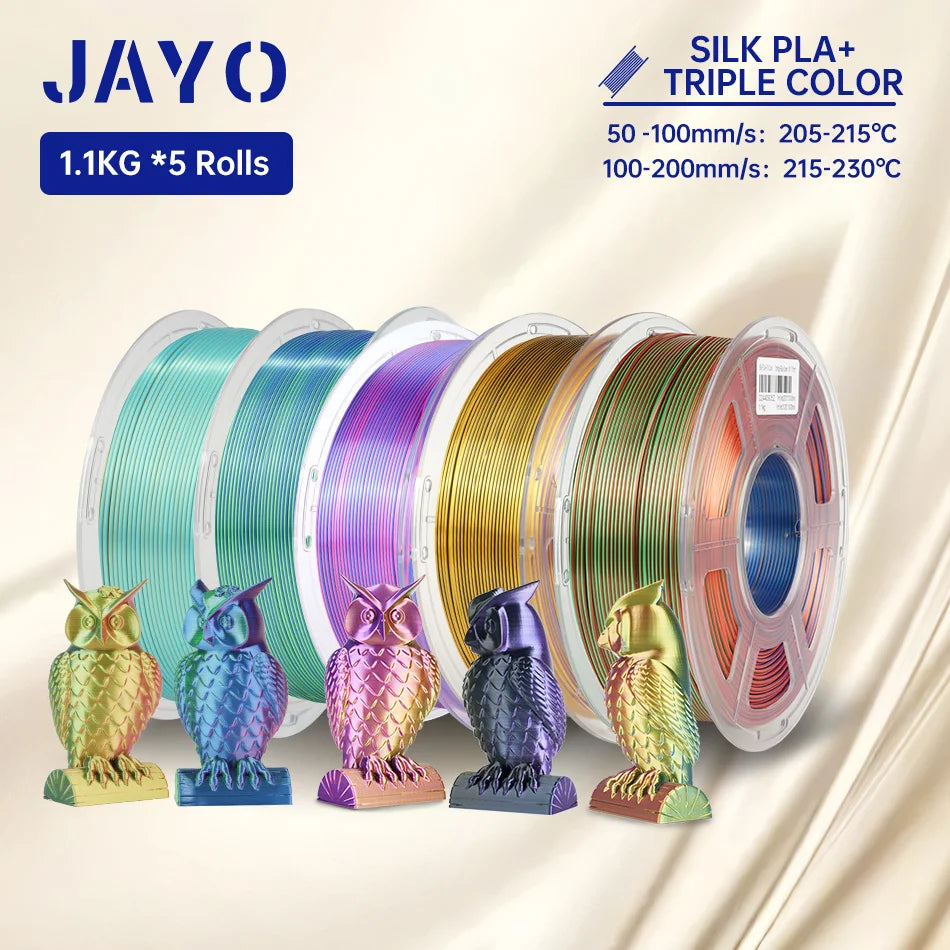 JAYO SILK PLA + Filament 1.75MM PLA 3D Filament 1.1KG for FDM 3D Printer  Neatly Wound Shiny 3D Printing Material 5Rolls