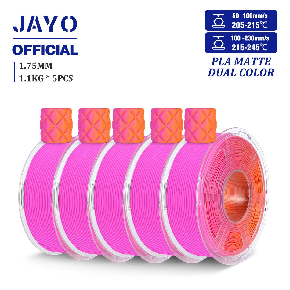 JAYO PLA Matte Dual Color 3D Filament 1.75mm PLA Matte 3D Printer Filament 5Rolls/Set PLA Filament Smooth Matte Finish