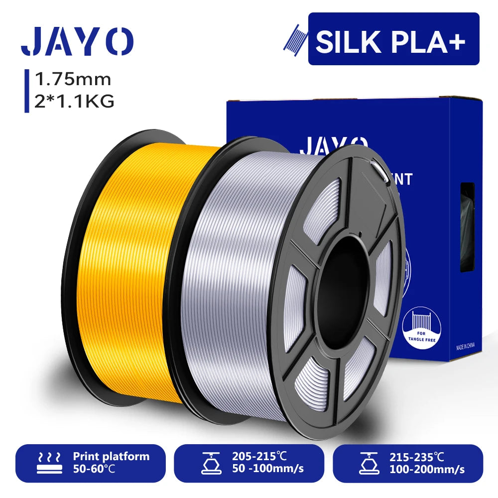 JAYO 3D SILK PLA+ Printer Filament 1.75mm+/-0.02mm  2Rolls SILK 3D Printer Filament Neatly Wound & No bubbles PLA for 3D Printer