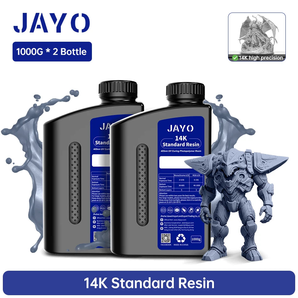 JAYO Standard/Toughness/Plant-based/Like-ABS Resin 2KG 3D Photopolymer UV Curing Resin High Precision 3D Printing Material