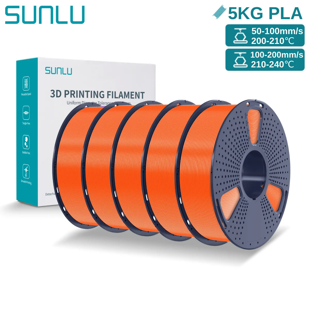 SUNLU 3D PLA Filament 1.75mm 5KG Multicolor Neatly Wound PLA Plastic 3D Filaments with Reusable Spool for Most FDM 3D Printer