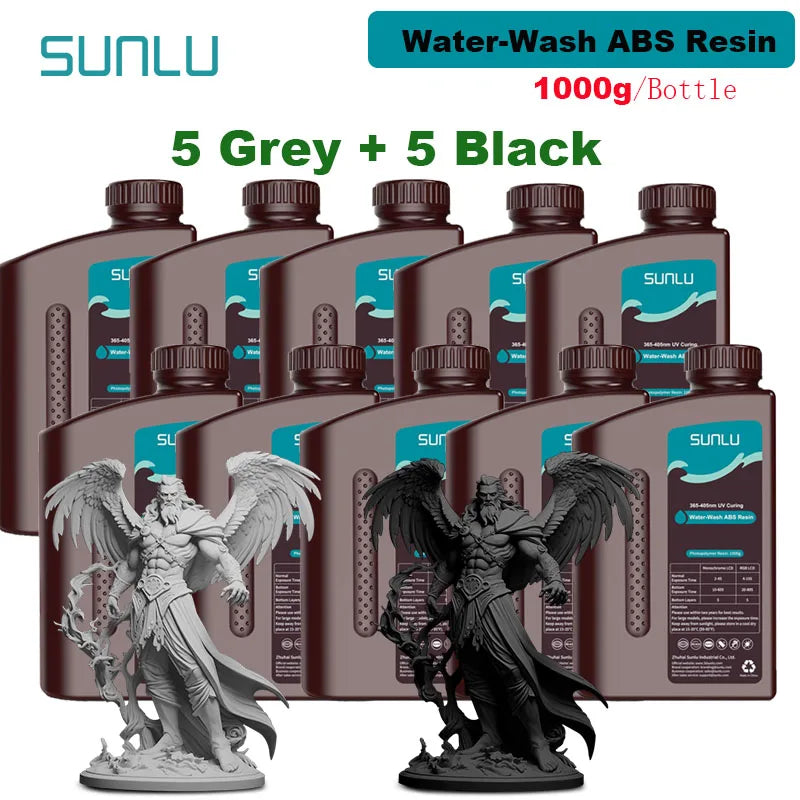 SUNLU 10KG Water Washable / Water Washable ABS Resin 1000G/Bottle 405nm Rapid UV-Curing Photopolymer Resin For LCD 3D Print