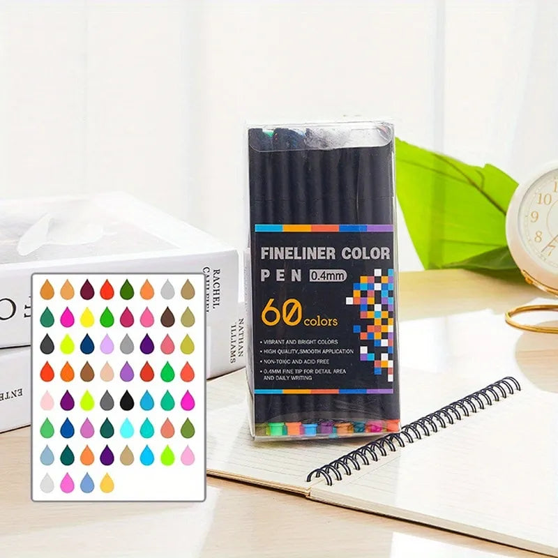 Professional 60 Color Bview Art Colored Pens Point Markers Fine Tip Drawing Fineliner for Journaling Writing Note Office