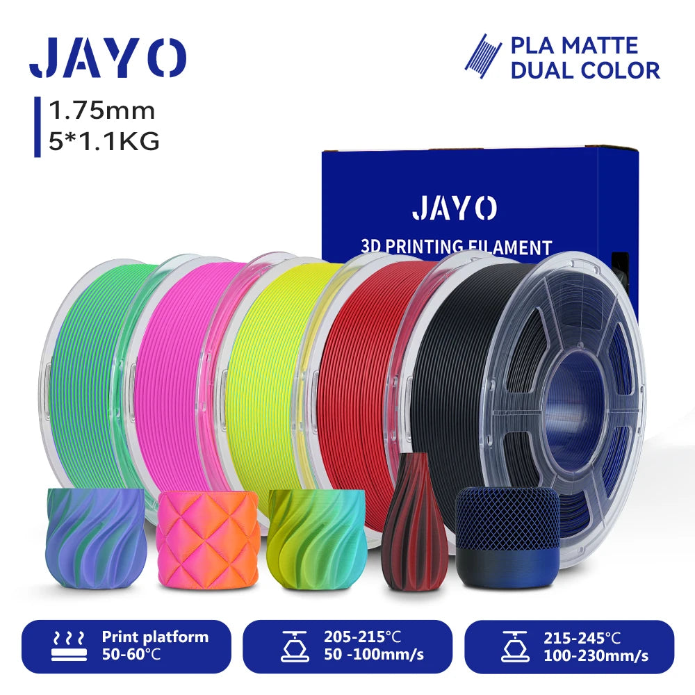 JAYO Dual Color Matte PLA Printer Filament 1.75mm Neatly Wound PLA Filament with Matte Finish Print with 99% FDM 3D Printer