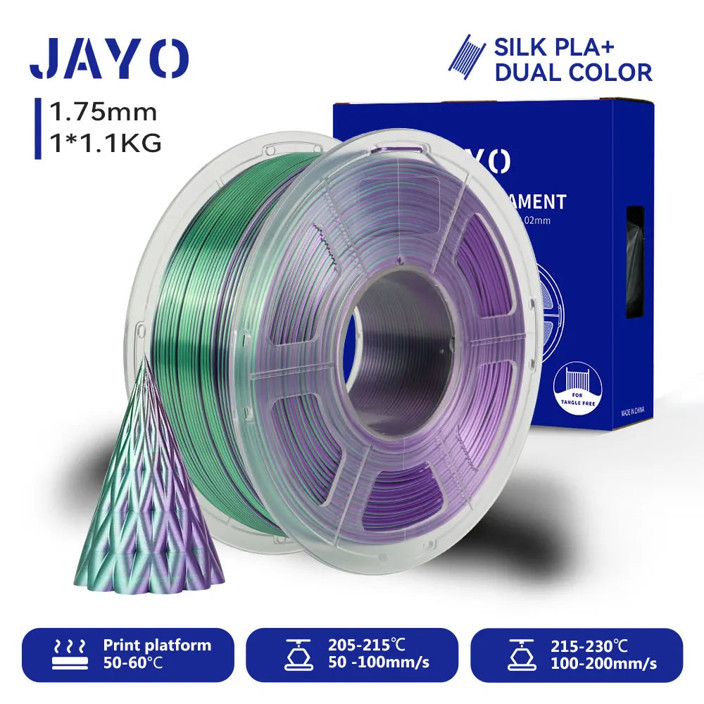 JAYO 3D Silk Pla Plus/ Dual/Triple Colors SILK 3D Printer Filament 1.75mm SILK Rabinbow 1.1kg/roll 3D Printing Materials